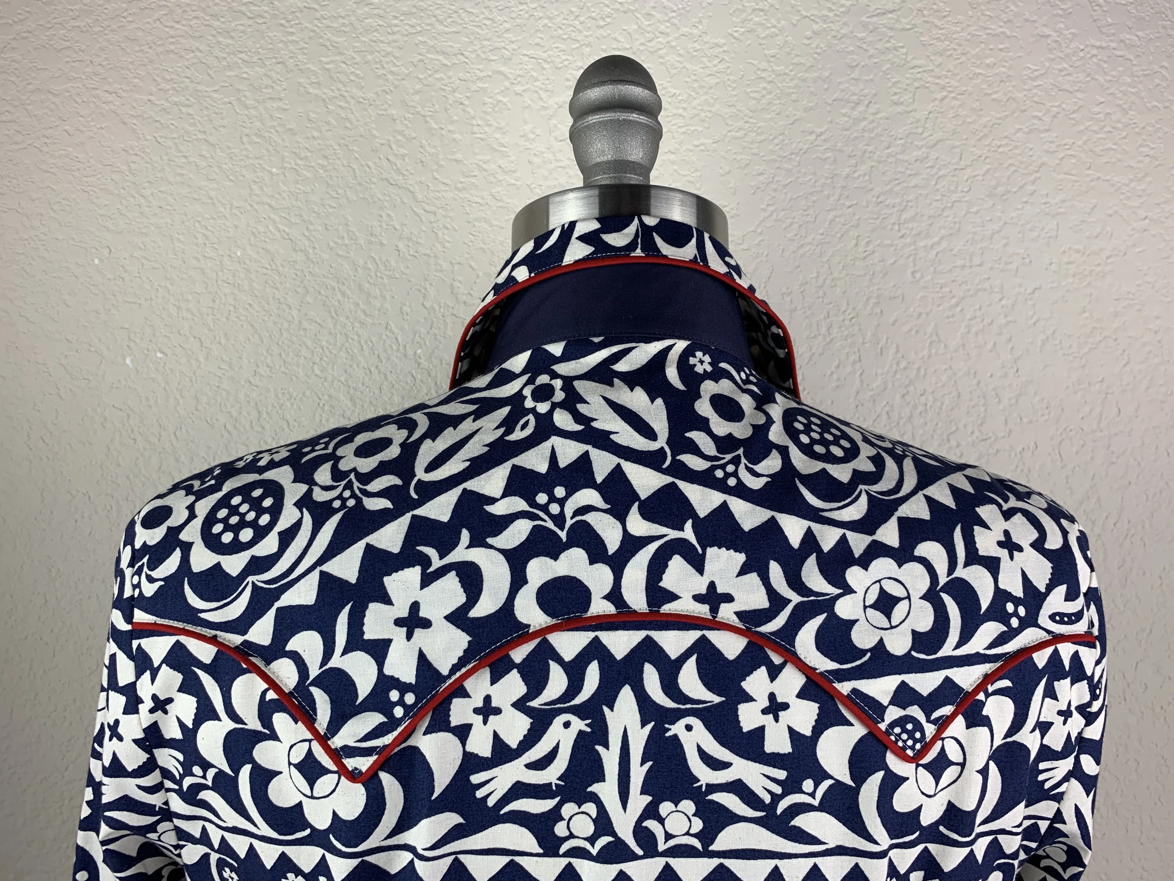 CR Western Pro Navy Papel Picado with Red Piping- FINAL SALE