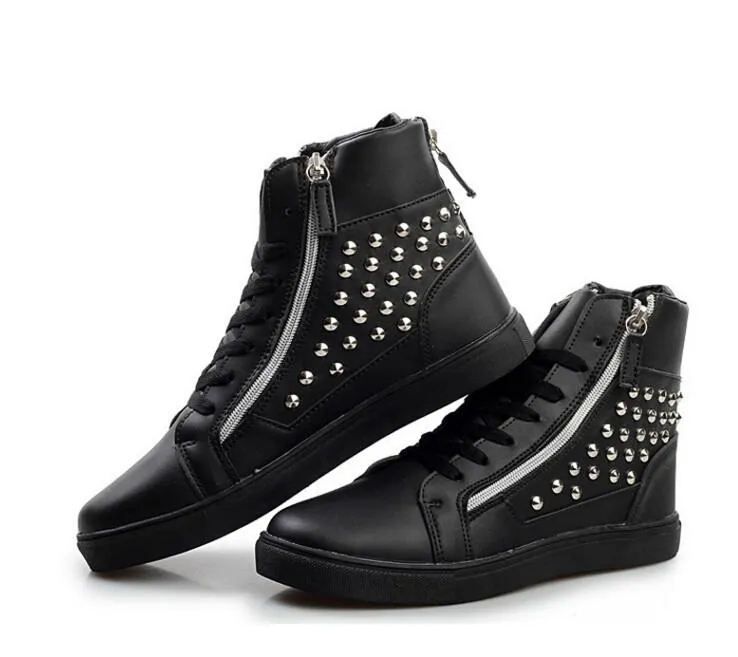 Men's Leather Round Toe Rivets Boots In 2 Colors